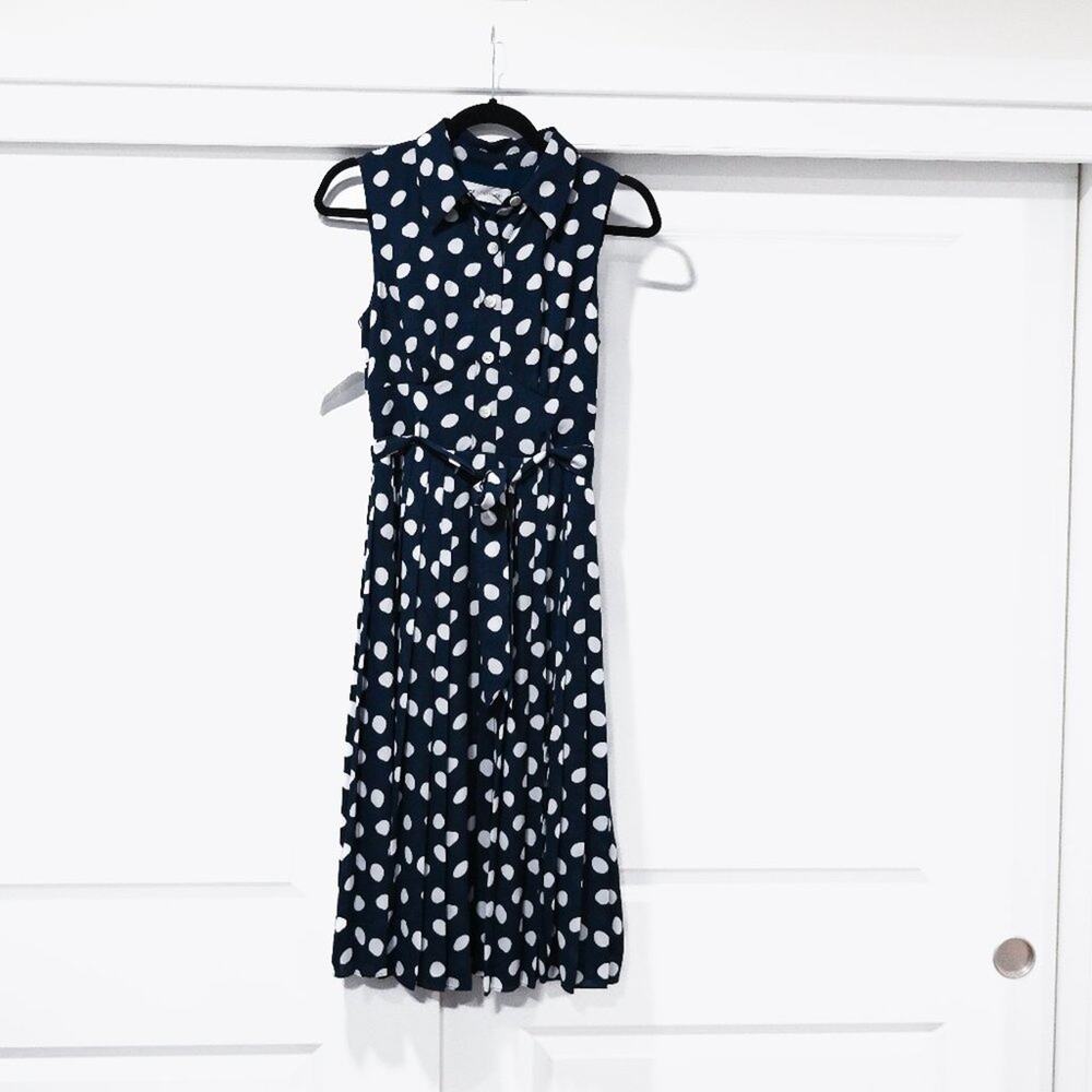 Fame and Partners Belted Waist Pleated Polka Dot Dress NWT | Size 2